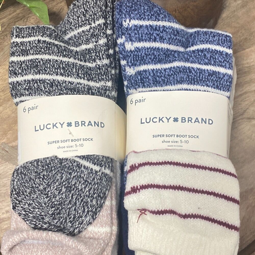 12 Pair Lucky Brand Super Soft Boot Sock for Women's Shoe 5-10 Blue Gray Black - Picture 5 of 10